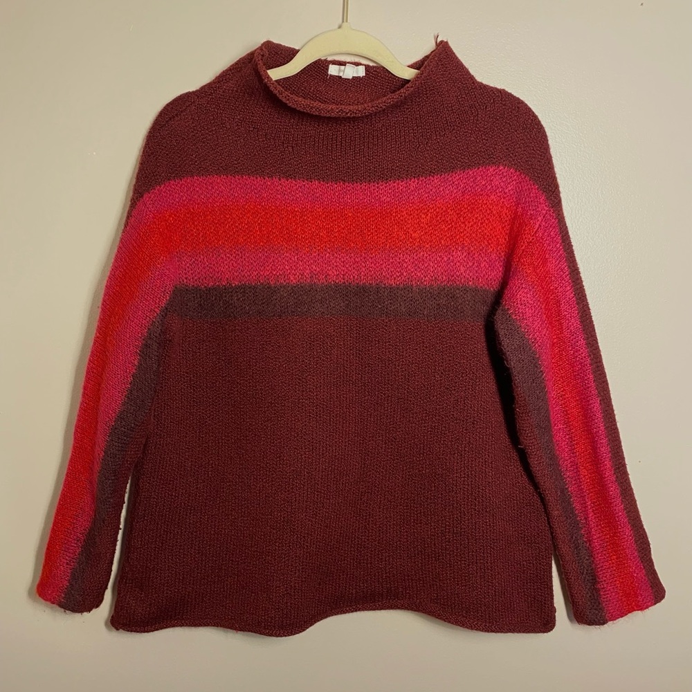 Maurice’s Maroon Pink Stripe Mock Neck Knit Sweater Medium Oversized EUC